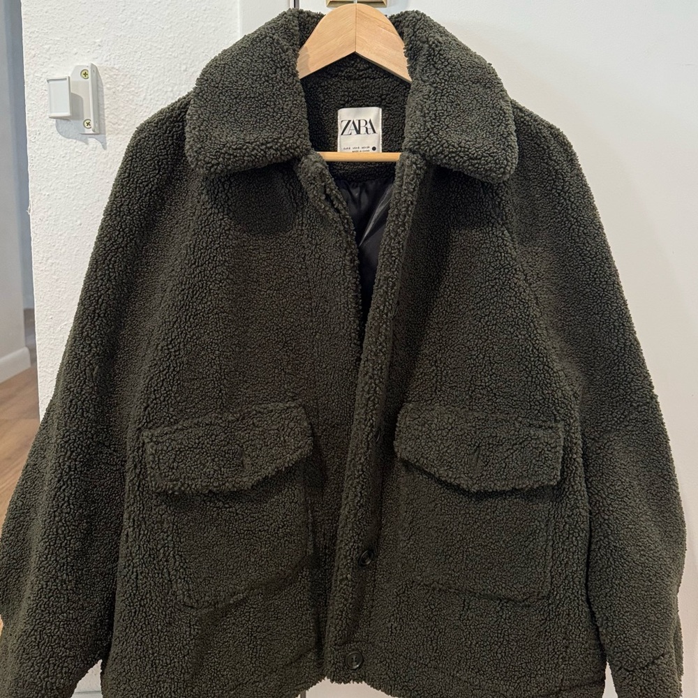 Zara Olive Teddy Jacket